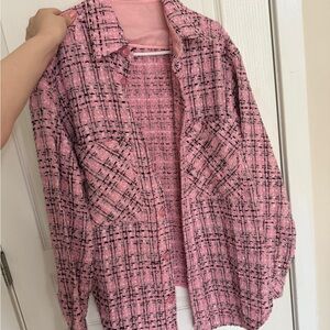 Charlie Luciano Pink Pea Coat with Notched Collar and Oversized Style